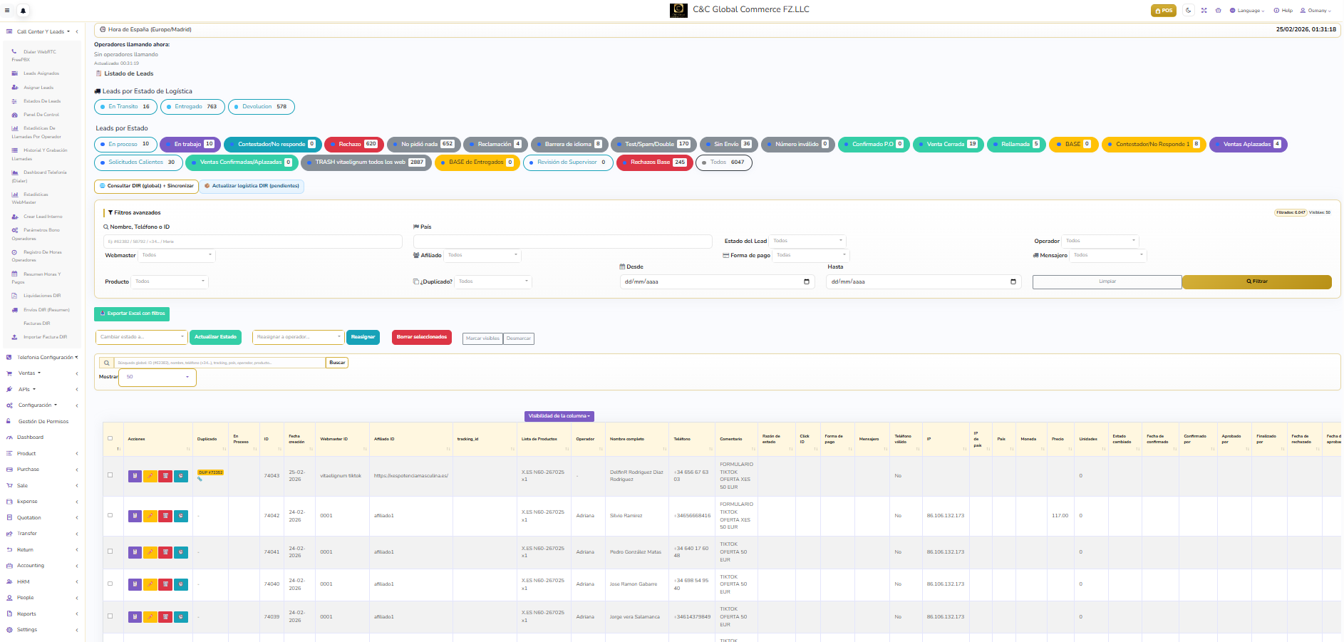 Panel CRM para Call Center